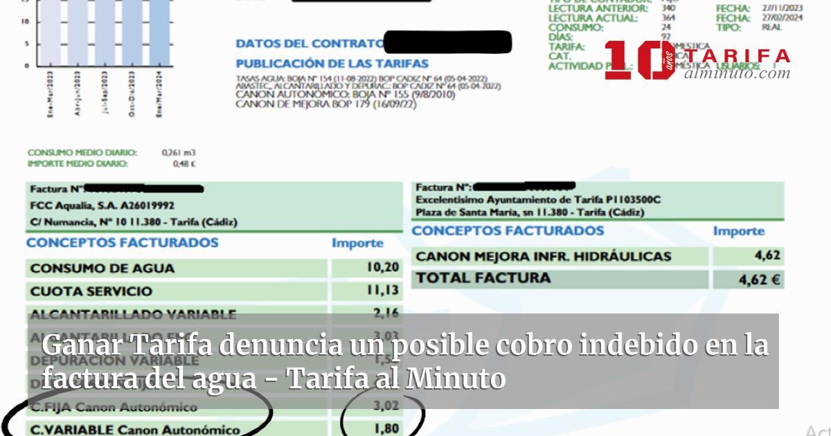 Ganar Tarifa denuncia un posible cobro indebido en la factura del agua ...