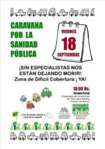 Convocan una caravana de vehículos en defensa de la sanidad para el 18 de septiembre