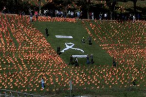 Colocan 53.000 banderas de España en un parque de Madrid para homenajear a las víctimas del Covid