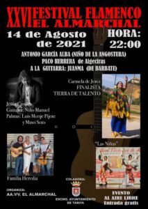 El XXVI Festival flamenco de Almarchal (Tarifa) será el 14 de agosto
