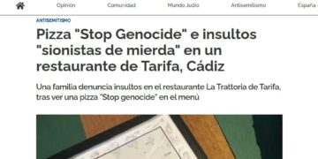 El incidente de la pizza “Stop Genocide” en Tarifa salta a la prensa judía como caso de antisemitismo